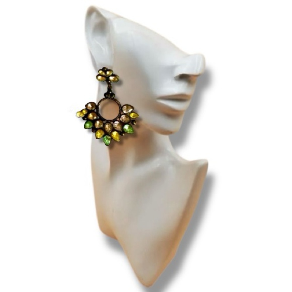 Earrings VTG Boho Pastel Beaded Crystal Statement (2-2.5 inch dangling) Avon 🍭